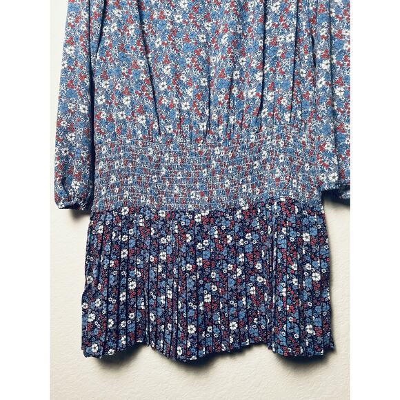 Gap Blue Floral Drop Waist Dress S Smock Tie Pleated Western Office Boho Chic - Picture 5 of 11